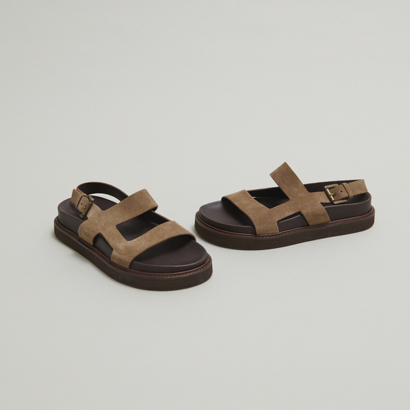 Cross-strap sandals in taupe suede | LAGUNE