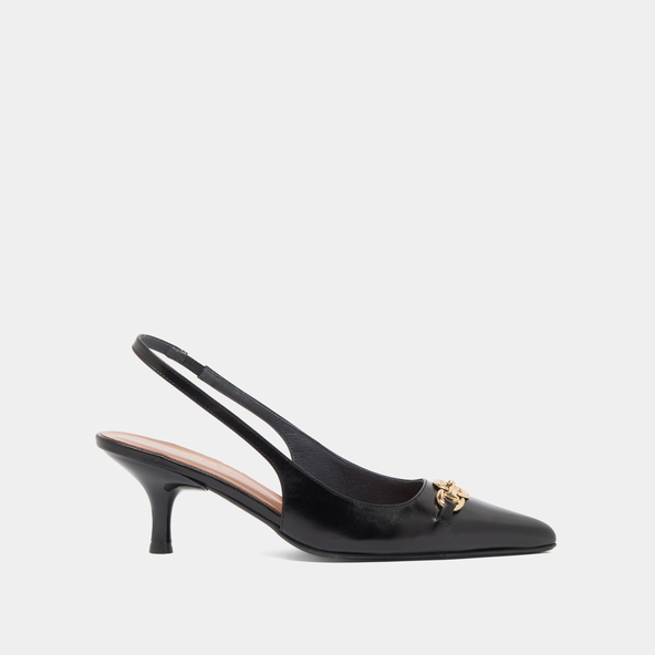 Pumps with gold bits in black leather | DATURA