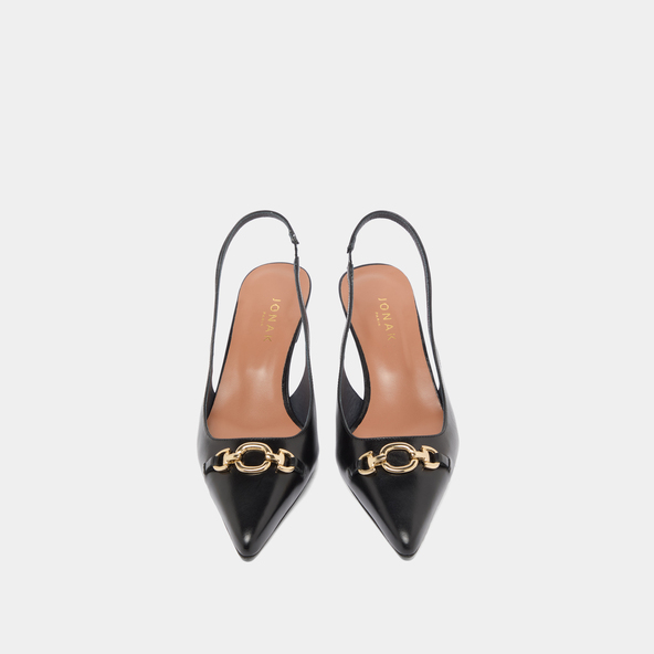 Pumps with gold bits in black leather | DATURA