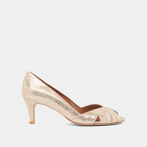 Low heeled pumps in platinum laminated velvet | DAMIENNE