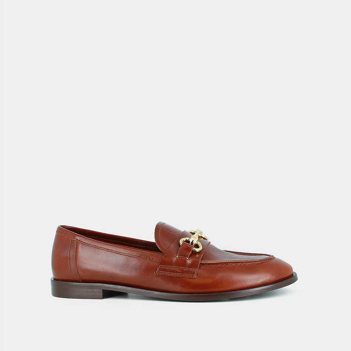 Loafers with gold bits in cognac leather | DRAGUIGNAN