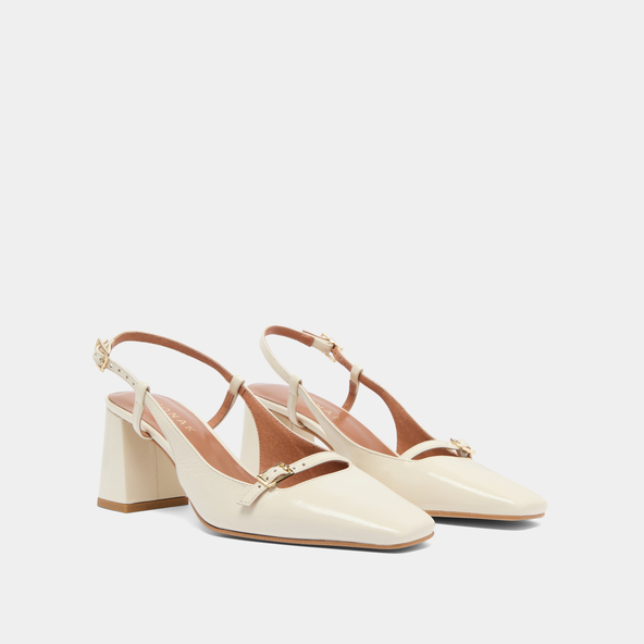 Heeled slingbacks in ecru shiny leather | DADELLE