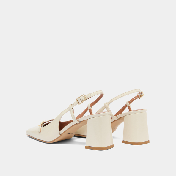 Heeled slingbacks in ecru shiny leather | DADELLE