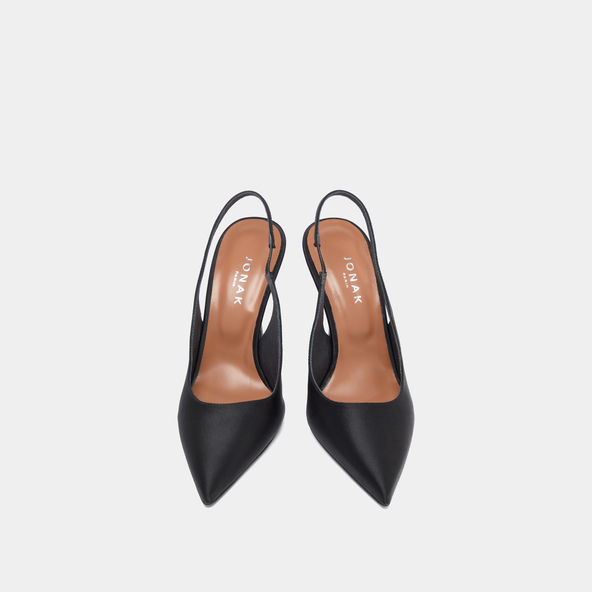 Pointed-toe slingbacks in black satin | DRESSY