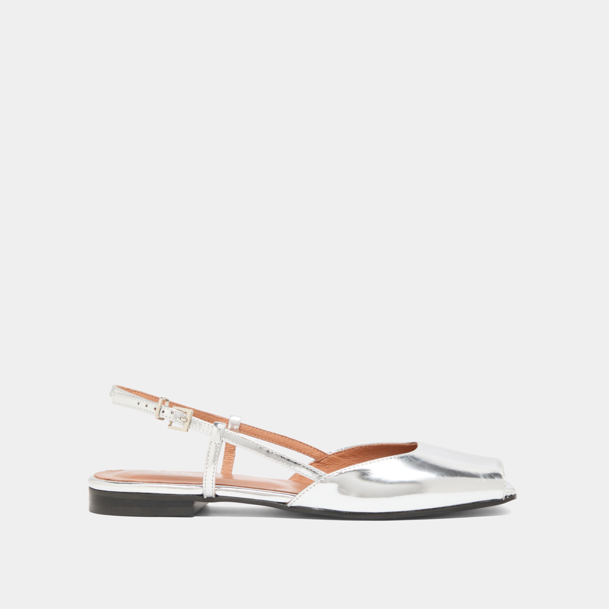 Open-toe ballet flats in silver mirror leather | DORDOGNE