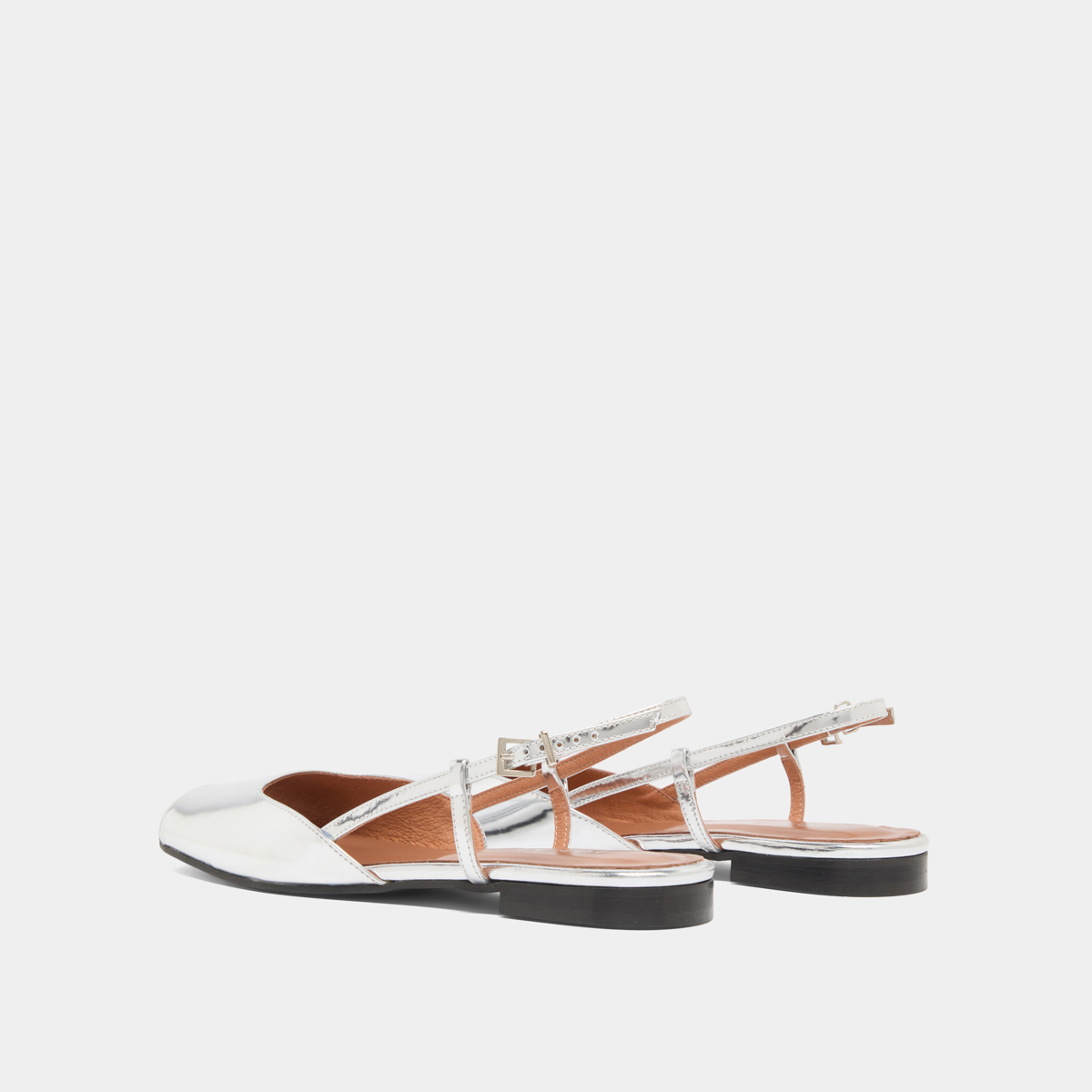 Open-toe ballet flats in silver mirror leather | DORDOGNE