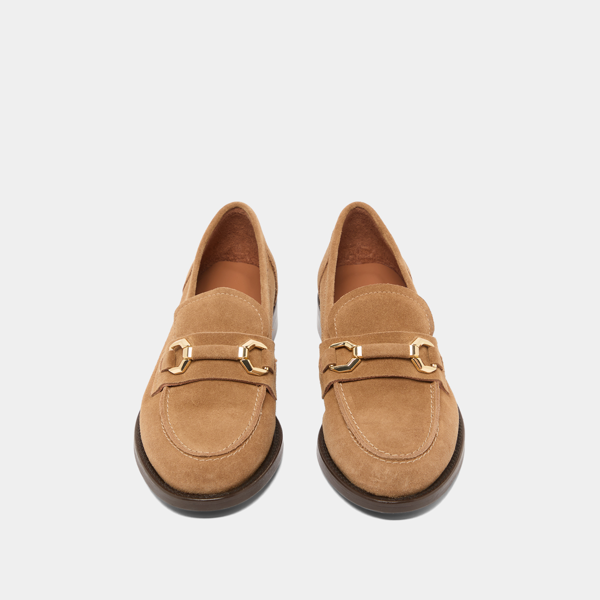Loafers with gold bits in dark beige suede | DROP
