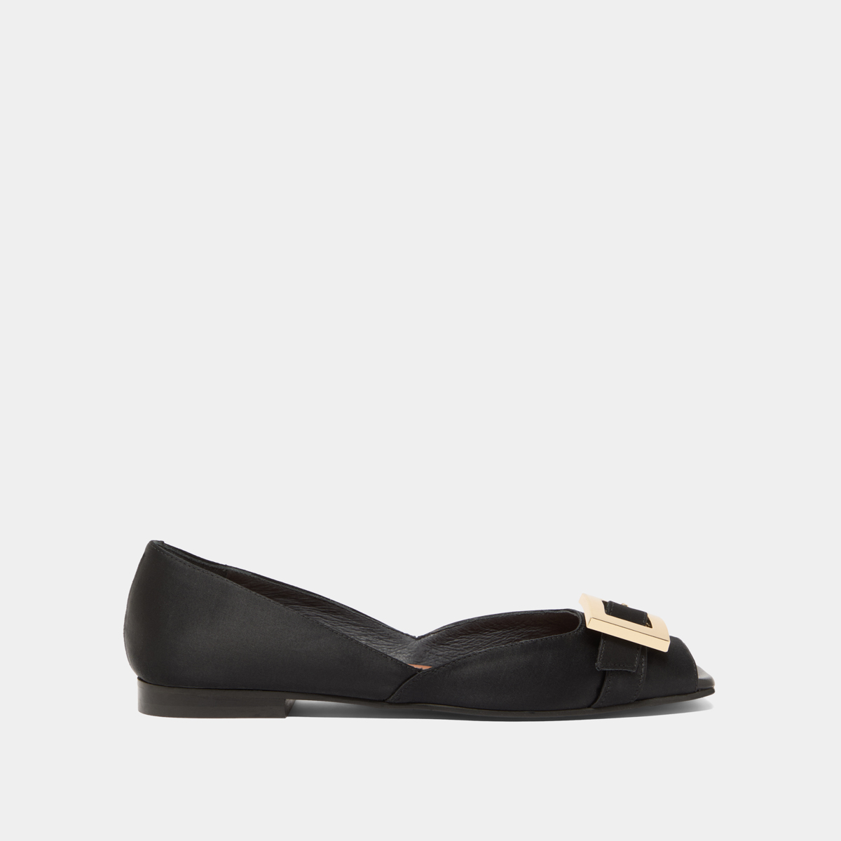 Open-toe ballet flats in black satin | DURANCE