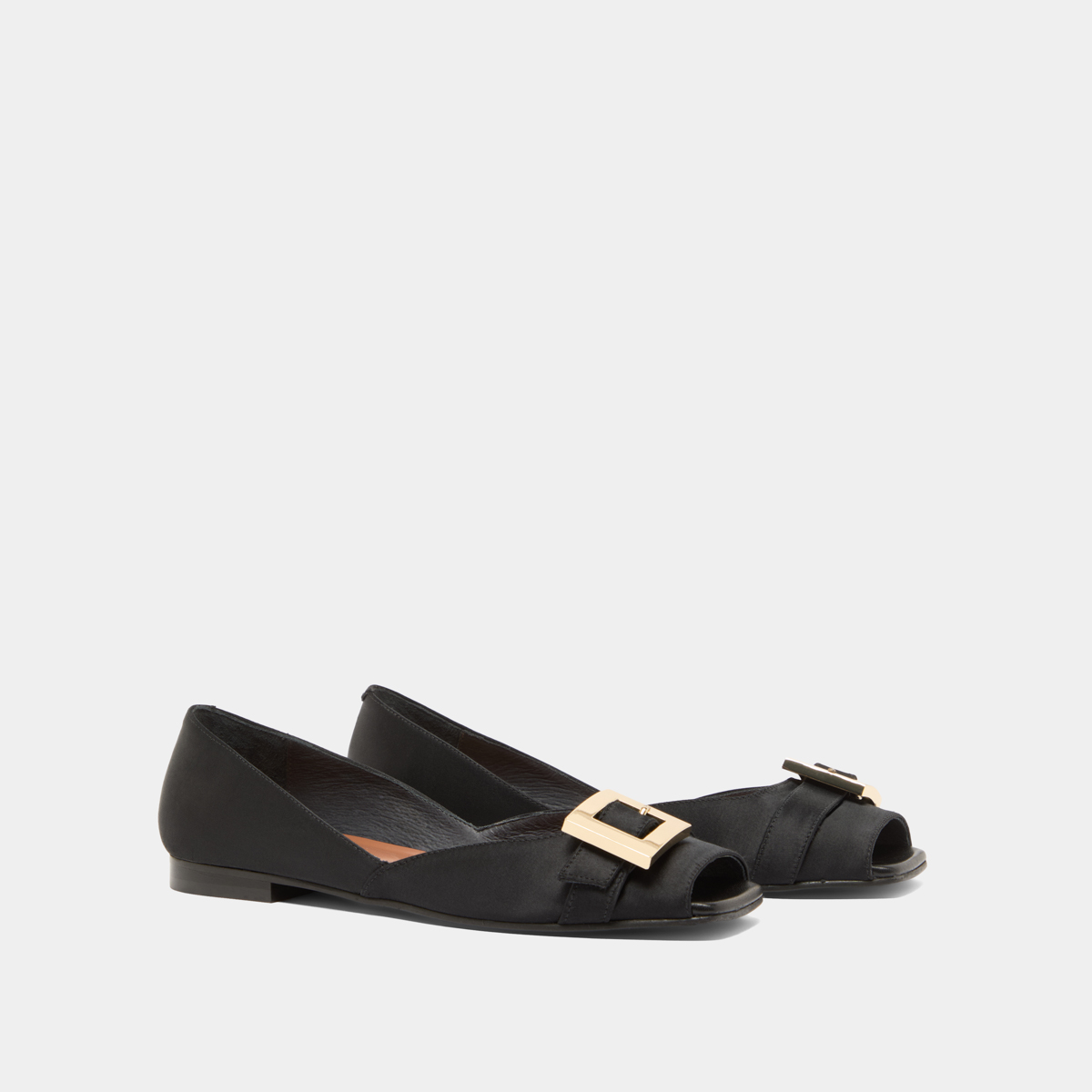 Open-toe ballet flats in black satin | DURANCE