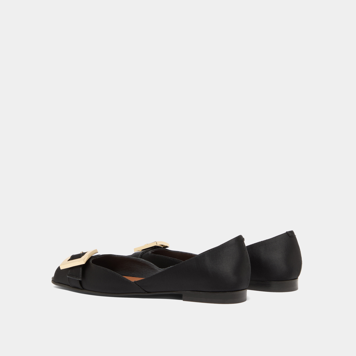 Open-toe ballet flats in black satin | DURANCE