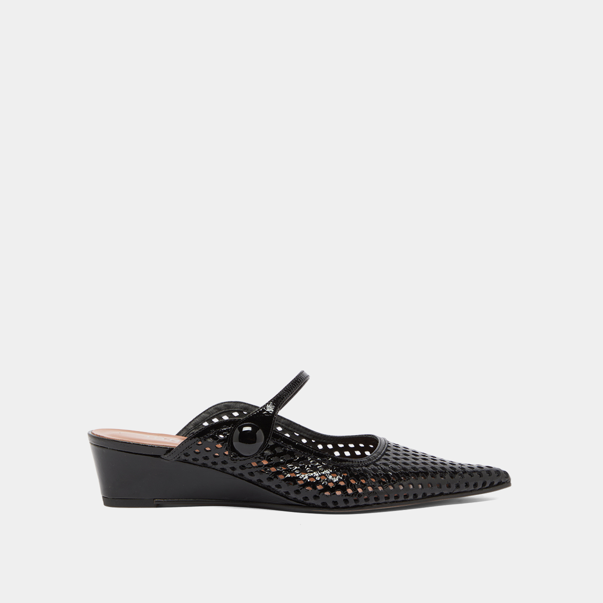 Pointed-toe wedge mules in black shiny leather | DECADE