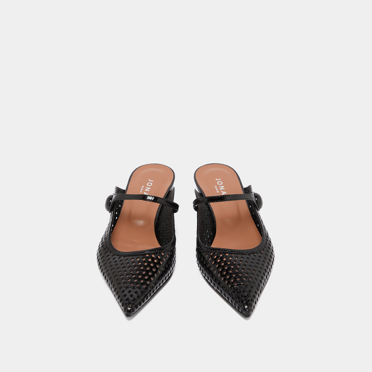 Pointed-toe wedge mules in black shiny leather | DECADE