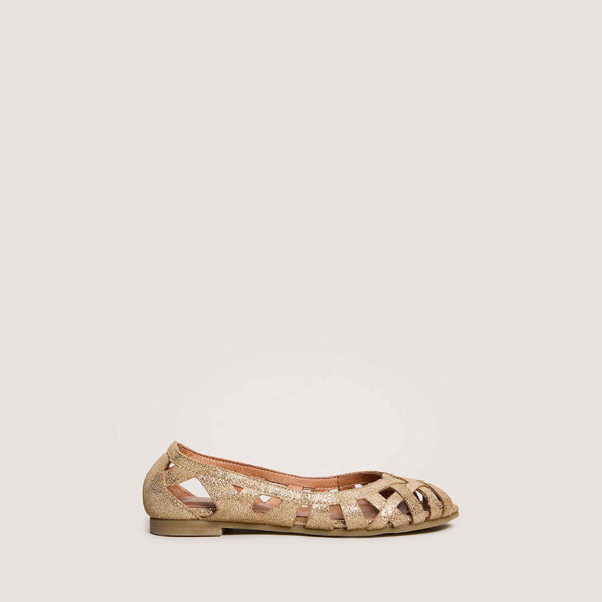 Openwork balle flats - Capsule Mini in platinum laminated velvet | MINI DERAY