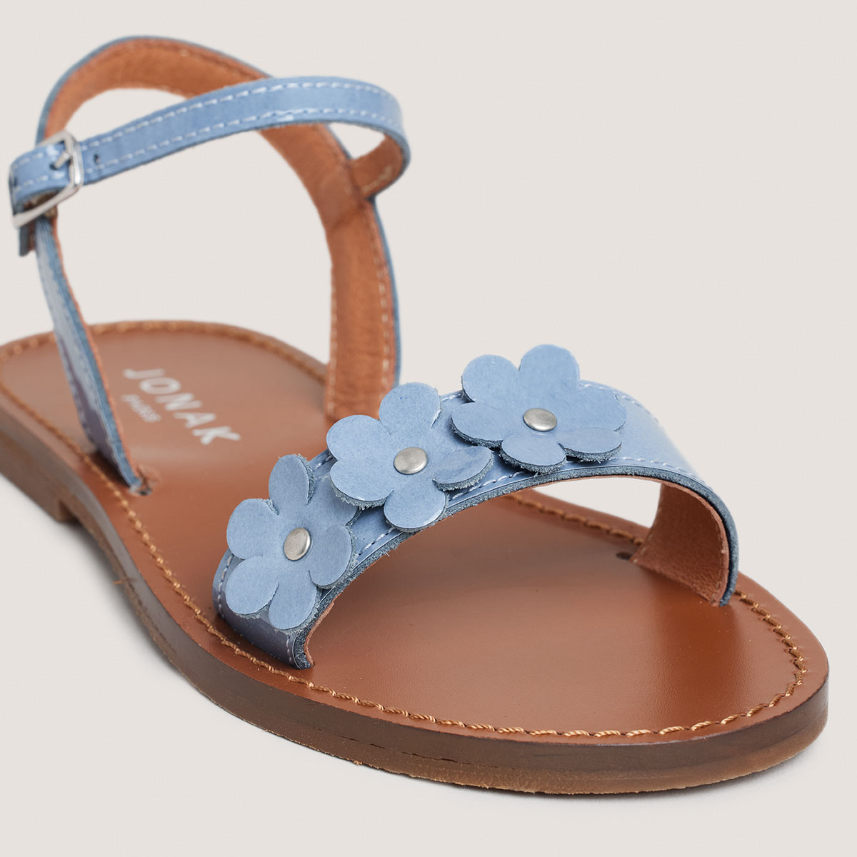 Flower sandals - Capsule Mini in blue jeans varnish | MINI ANOUCHKA