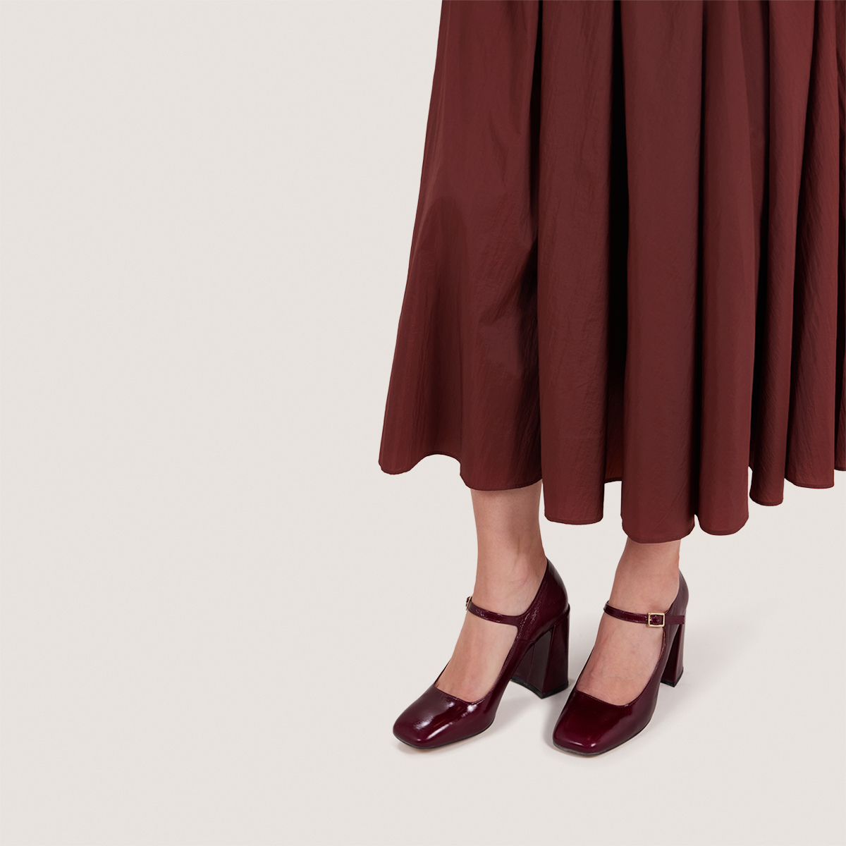 Square Toe Mary Jane in marroon shiny leather | VALERIA