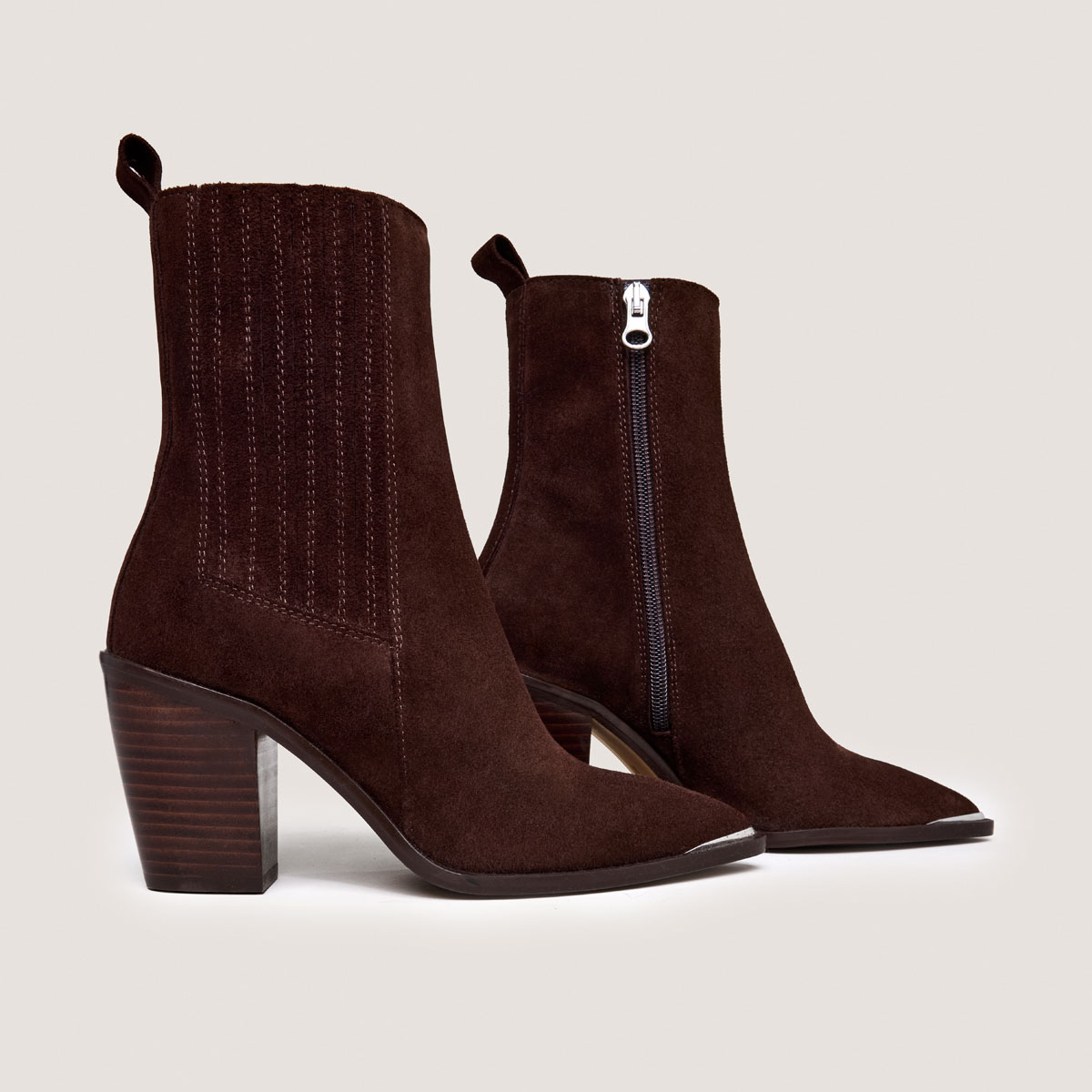 Gathered ankle boots with Heel in chocolate brown suede | BASAMA
