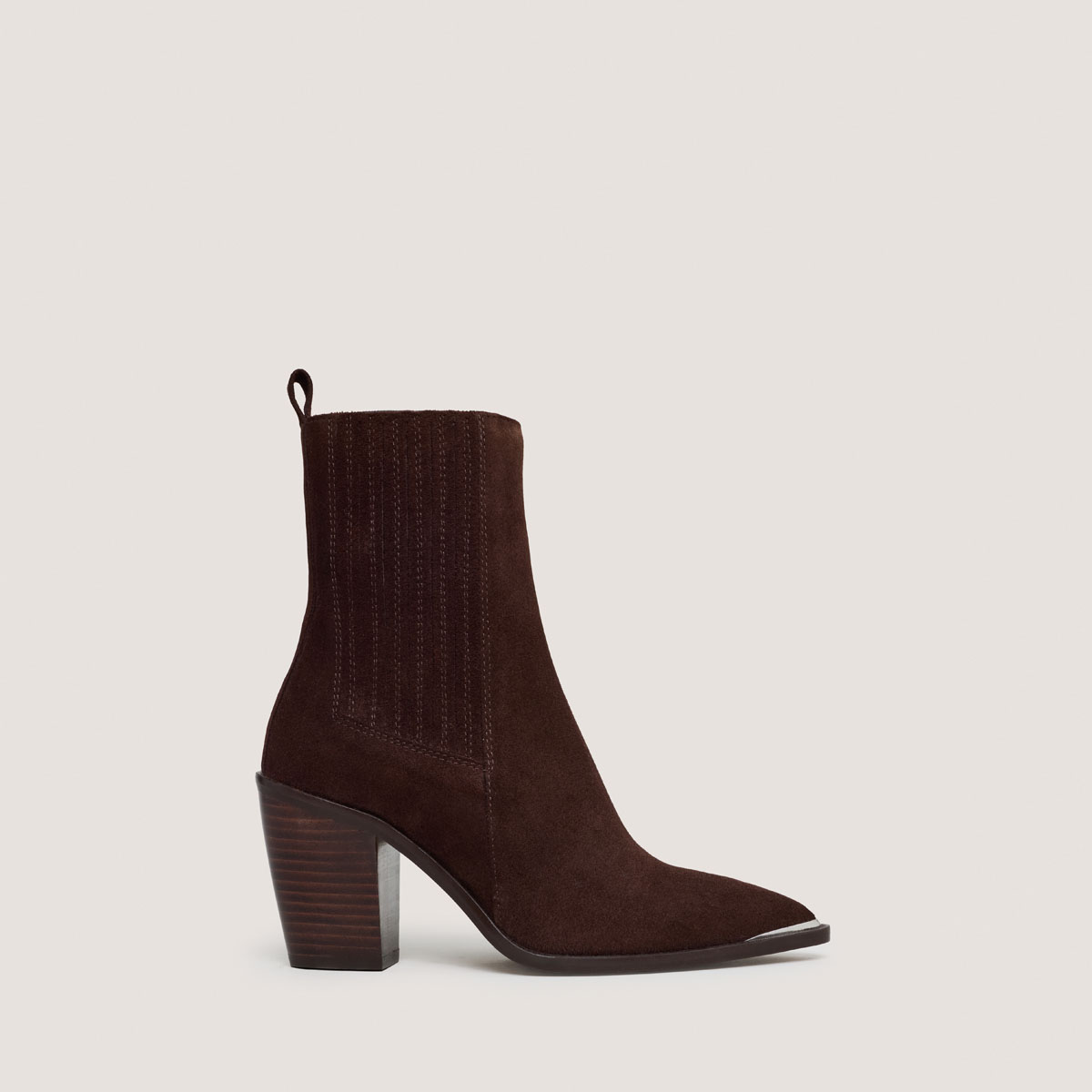 Gathered ankle boots with Heel in chocolate brown suede | BASAMA