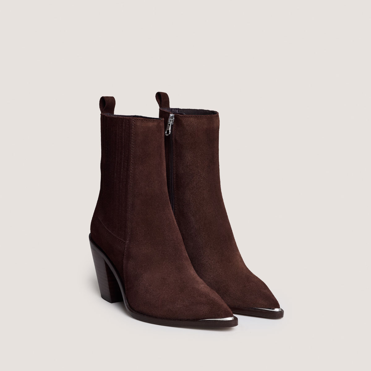 Gathered ankle boots with Heel in chocolate brown suede | BASAMA