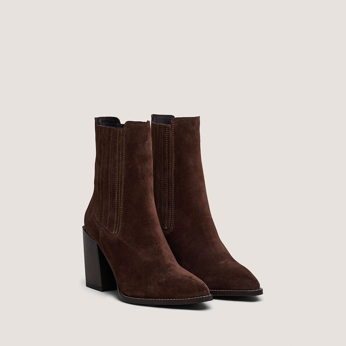 Gathered boots with heel in brown suede | PERLINE