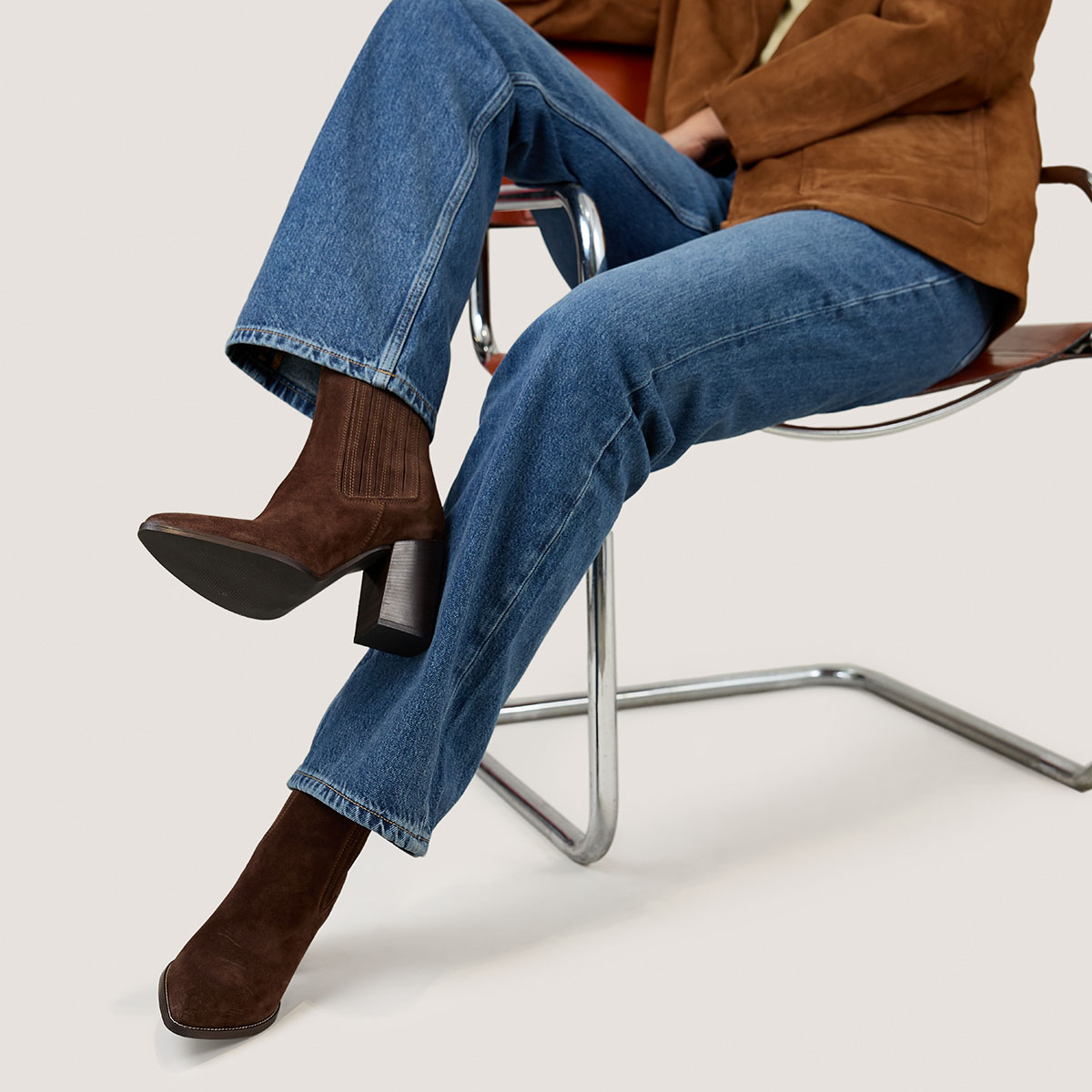 Gathered boots with heel in brown suede | PERLINE