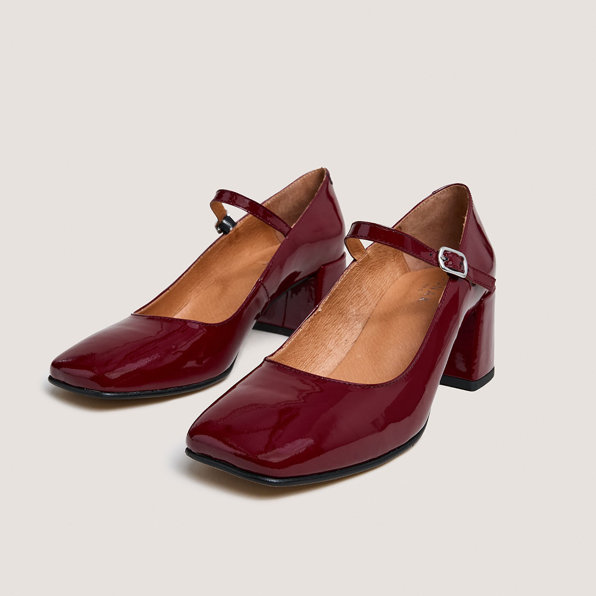 Mary Jane with Square Heels in burgundy vernish| ALIENOR