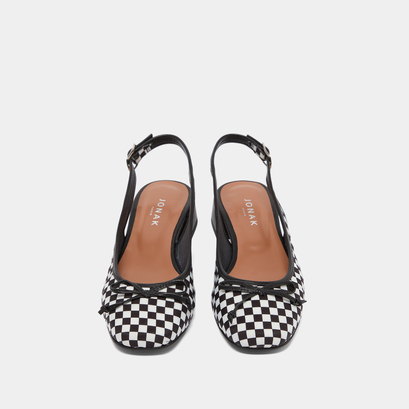 Heeled slingback ballet flats in black and white textile | damius