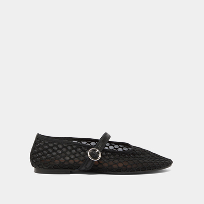 Ballet flats with straps in black mesh | DEESSIA