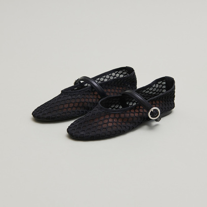 Ballet flats with straps in black mesh | DEESSIA