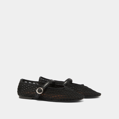 Ballet flats with straps in black mesh | DEESSIA