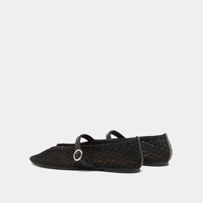 Ballet flats with straps in black mesh | DEESSIA