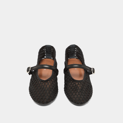 Ballet flats with straps in black mesh | DEESSIA