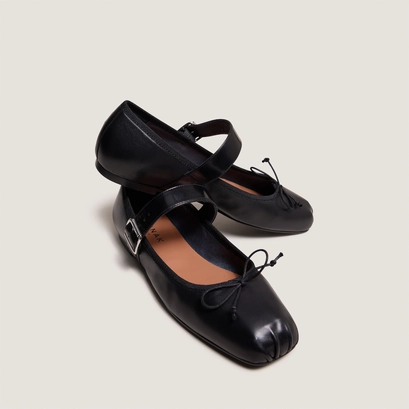 Ballet flats with adjustable buckles in black leather | dominante