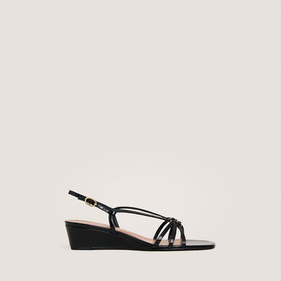 Wedge sandals in black shiny leather | desinvolte