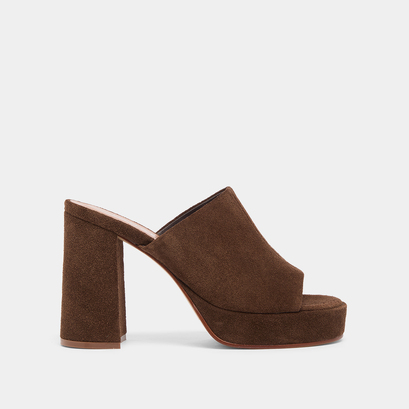 Heeled mules with platforms in brown suede | delle