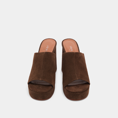Heeled mules with platforms in brown suede | delle