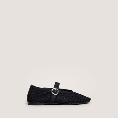 Strapped ballerinas - capsule mini in black mesh and black leather | deessia