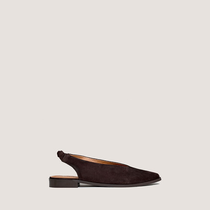 Ballet flats with open backs in dark brown velvet | acajou