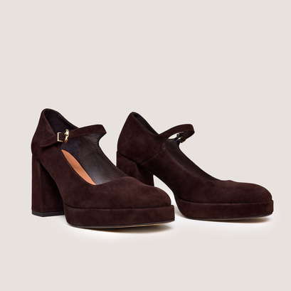 Platform mary jane with rounded toe in brown velvet | veritox