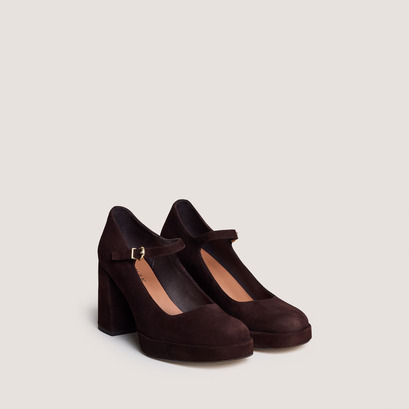 Platform mary jane with rounded toe in brown velvet | veritox