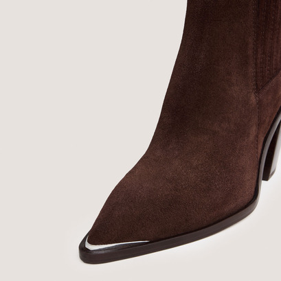 Gathered ankle boots with heel in chocolate brown suede | basama