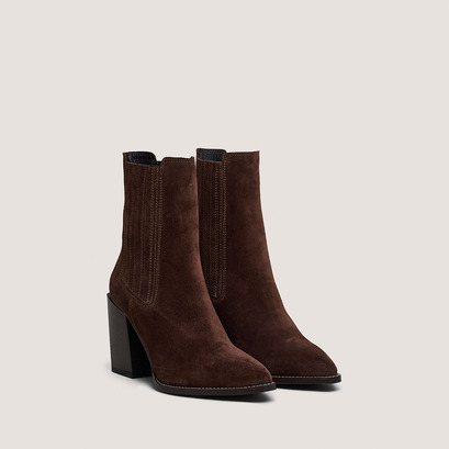 Gathered boots with heel in brown suede | perline