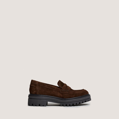 Loafers with serrated sole in brown suede | alfi