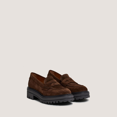 Loafers with serrated sole in brown suede | alfi
