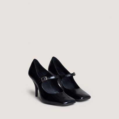 Heeled mary janes with straps in shiny black leather | belfort