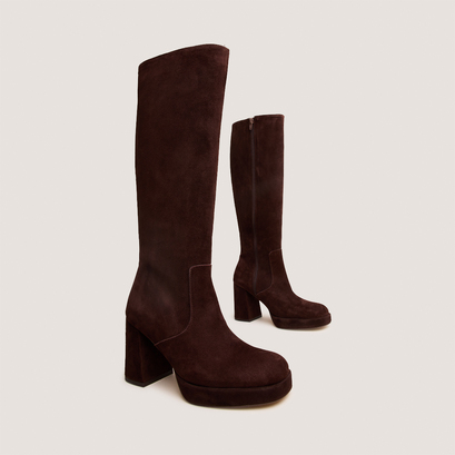 Platform boots in maroon velvet  | vendome