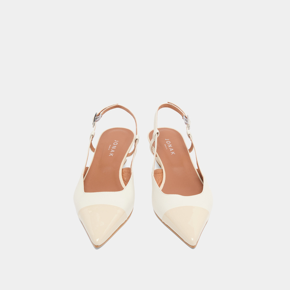 Wedge pumps in ecru varnish and ecru leather | DAKARA