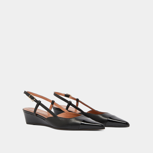 Wedge pumps in black varnish and black leather | DAKARA