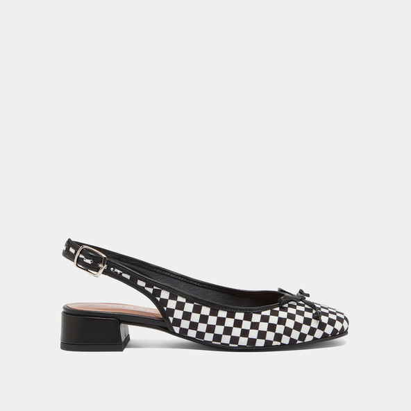 Heeled slingback ballet flats in black and white textile | damius