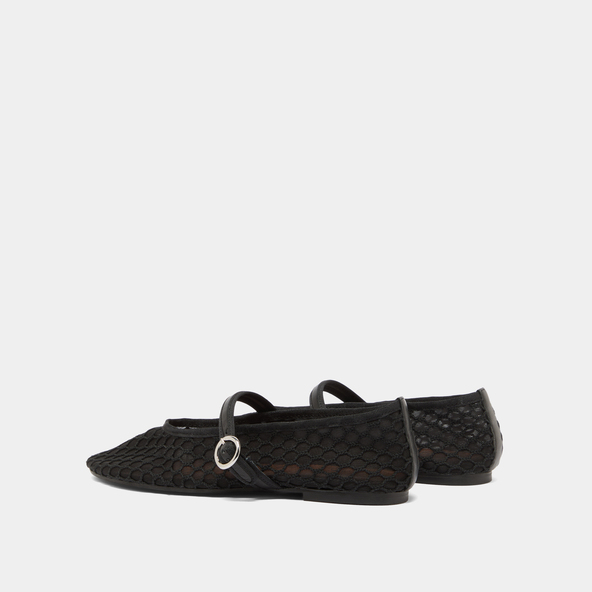 Ballet flats with straps in black mesh | DEESSIA