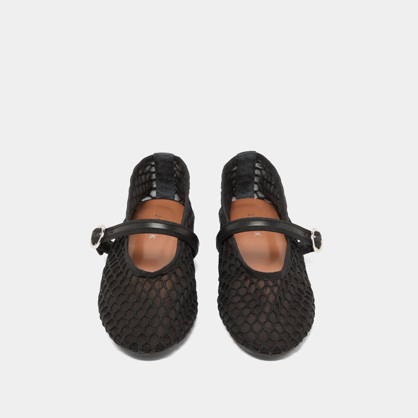Ballet flats with straps in black mesh | DEESSIA